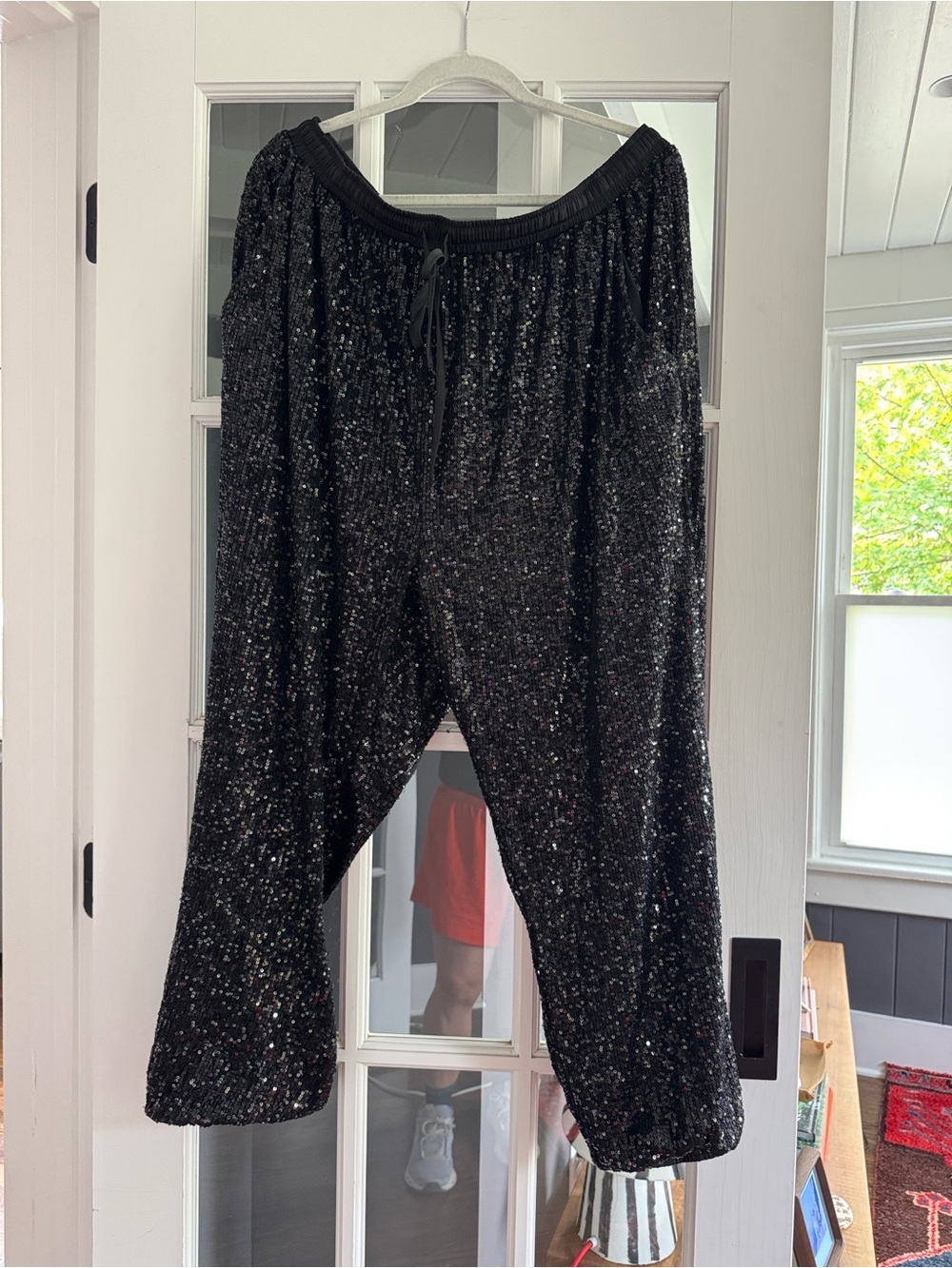 City Chic Black Sequin Cropped Wide-Leg Pants